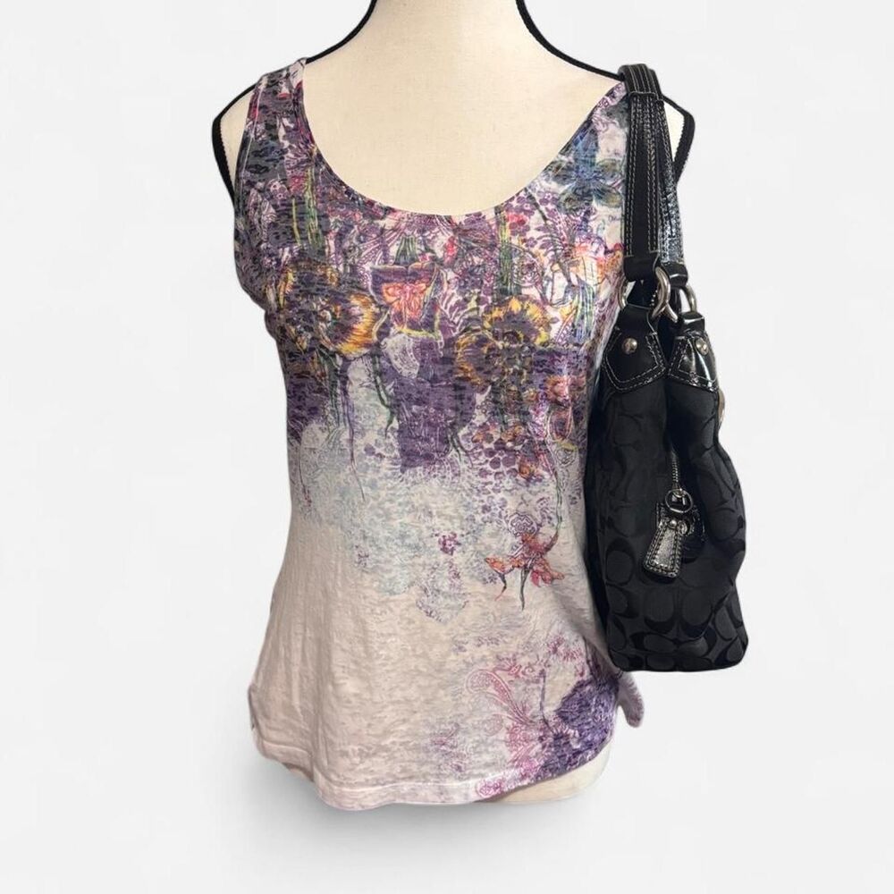 Express Women's Burnout Purple and White Tank M